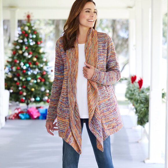 Woman Within Multi Marled Cardigan in Ultra Blue Space Dye - Picture 3 of 4